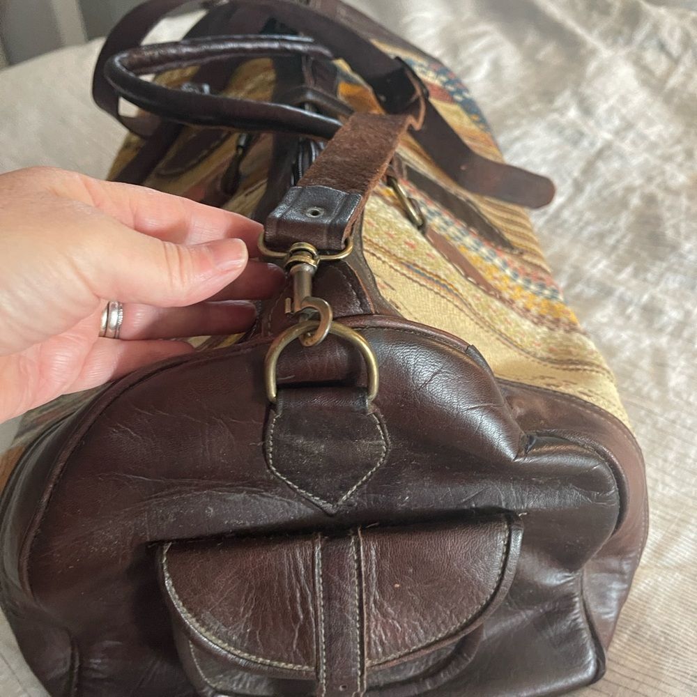 Colorful Patterned Duffel Bag with Leather Accents from Morocco. Handmade! New. - Picture 6 of 11